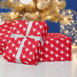 Witte sterren, sneeuwvlokken / Red Holiday Pattern Cadeaupapier