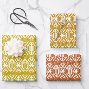 Witte sterren, Snowflakes Ocher Mustard Bronze Inpakpapier Vel