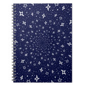 Witte sterren spiraal paarse navy blauwe achtergro notitieboek (Voorkant)
