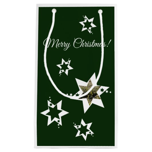 Witte Sterren Tuinservice Foto Prettig Kerstfeest Klein Cadeauzakje (Voorkant)