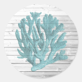 Witte Stickers met houten beachy koraal