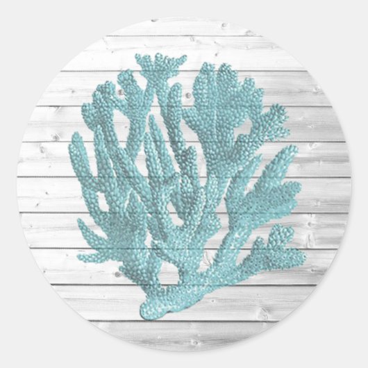 Witte Stickers met houten beachy koraal (Voorkant)