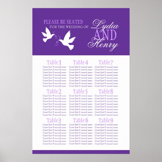 witte stieren paarse trouwtafel plan 1-9 poster (Voorkant)