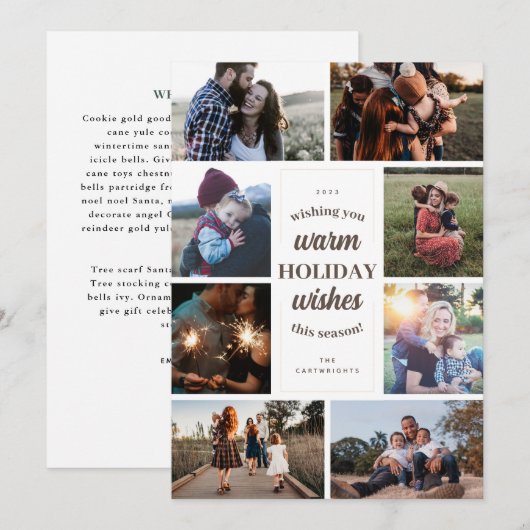 Witte  Stijl Acht Foto Warme Wishes Feestdagenkaart (Voorkant / Achterkant)