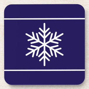 Witte stijlvolle sneeuwvlok strepen op diep marine bier onderzetter