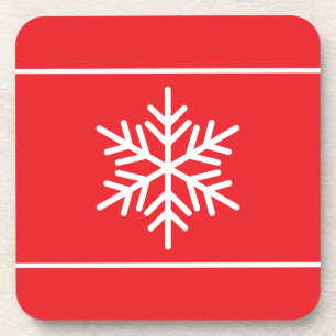 Witte stijlvolle sneeuwvlok strepen op helder rood bier onderzetter