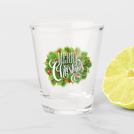 Witte Stijlvolle Typografie Vrolijk Kerstfeest Hol Shot Glas (Voorkant)