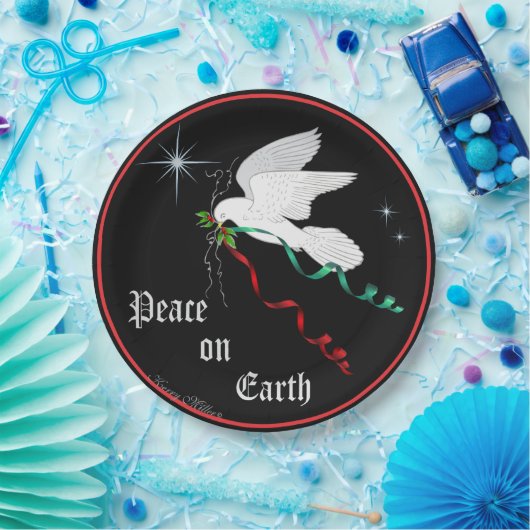 Witte stip papieren bordje (Feest)