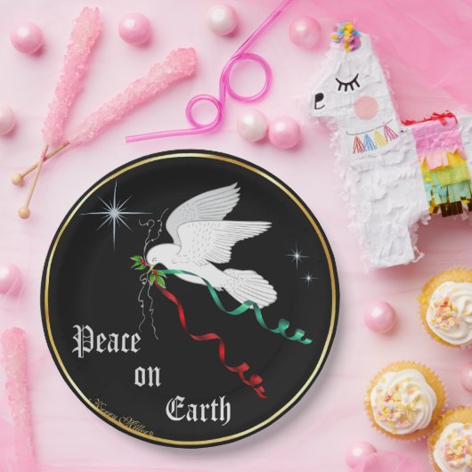 Witte stip papieren bordje (Feest)