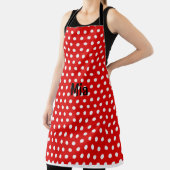 Witte stip rode achtergrond met naam klassiek schort (Insitu)