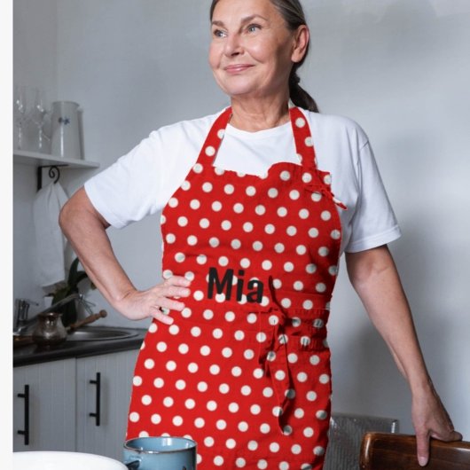 Witte stip rode achtergrond met naam klassiek schort
