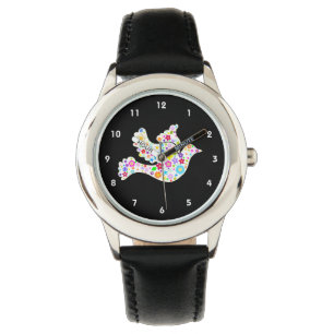Witte stip van bloemen horloge