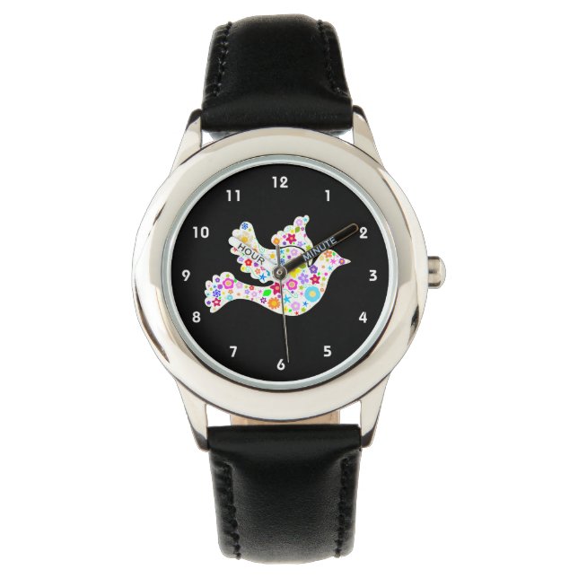 Witte stip van bloemen horloge (Voorkant)