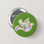 Witte stip van bloemen ronde button 5,7 cm (Voorkant /achterkant)