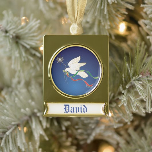 Witte stip verguld banner ornament (Boom)