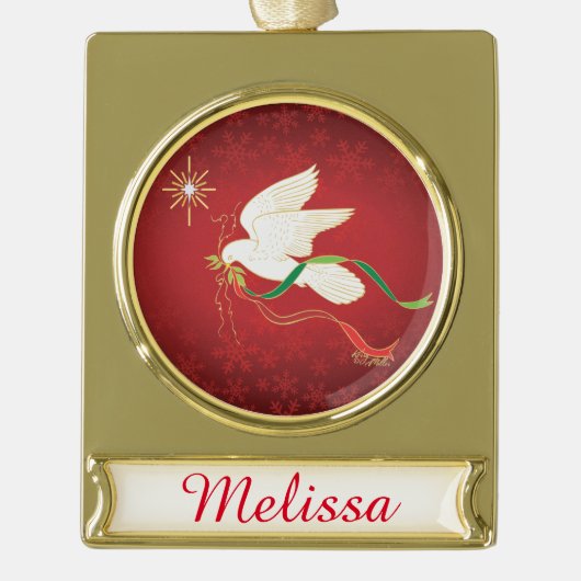 Witte stip verguld banner ornament (Voorkant)