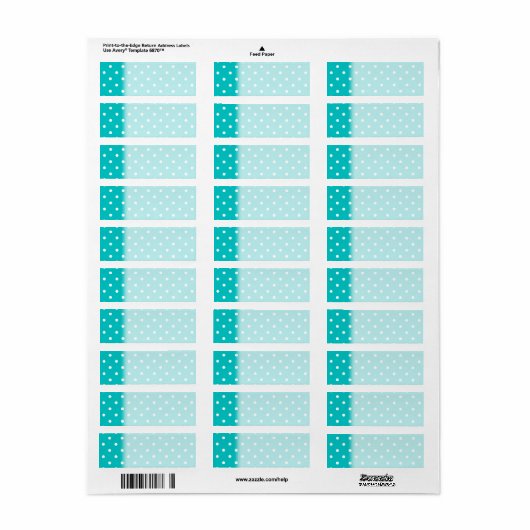 Witte stippen, Blauwgroen Polka Dot Pattern. Etiket (Full Sheet)