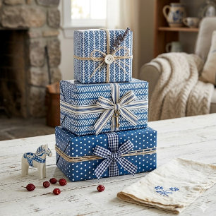 Witte Stippen Chevron Strepen Op Frans Blauw Inpakpapier Vel