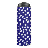Witte Stippen Donkerblauw Thermosbeker (Voorkant)