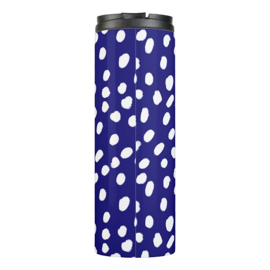Witte Stippen Donkerblauw Thermosbeker (Achterkant)