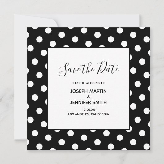 Witte Stippen Elegante Calligrafie Bewaar de Datum Save The Date (Voorkant)