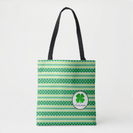 Witte Stippen en groene strepen Canvas tas
