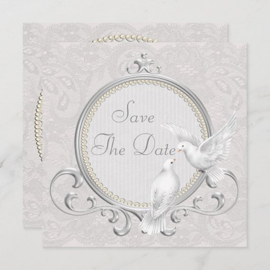 Witte stippen en parels Paisley, sla de datum op Save The Date (Voorkant / Achterkant)