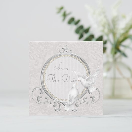 Witte stippen en parels Paisley, sla de datum op Save The Date (Staand voorkant)