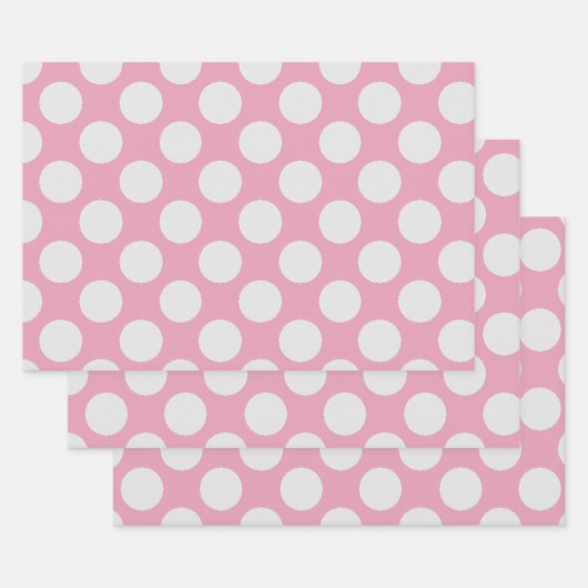 Witte Stippen en roze achtergrond Inpakpapier Vel (Set)