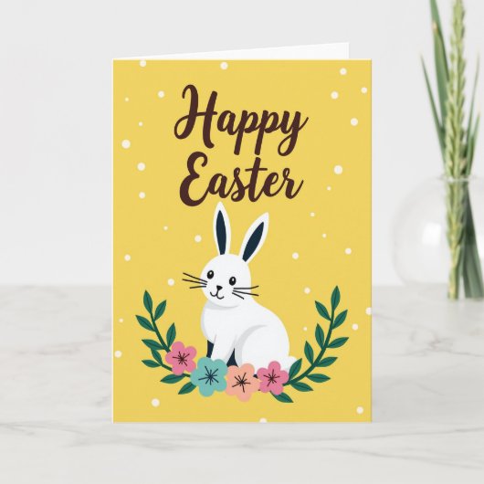 Witte Stippen Lente Konijn Kaart (Voorkant)