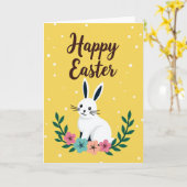 Witte Stippen Lente Konijn Kaart (Gele Bloem)