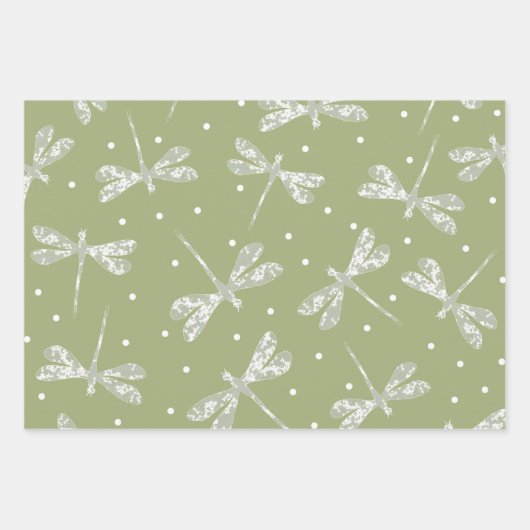 Witte stippen met jonge olijven en libellen inpakpapier vel (Voorkant 3)