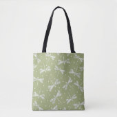 Witte stippen met jonge olijven en libellen tote bag (Voorkant)