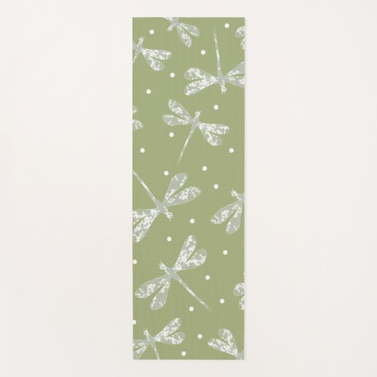 Witte stippen met jonge olijven en libellen yogamat (Voorkant)