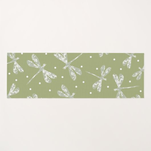 Witte stippen met jonge olijven en libellen yogamat (Voorkant (horizontaal))