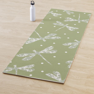 Witte stippen met jonge olijven en libellen yogamat
