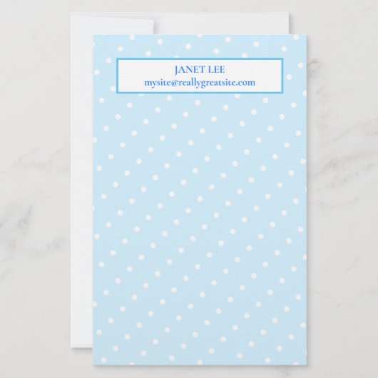Witte Stippen op aangepaste blauwe briefpapier (Voorkant)