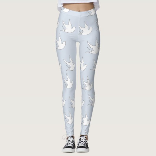witte stippen op blauw leggings (Voorkant)