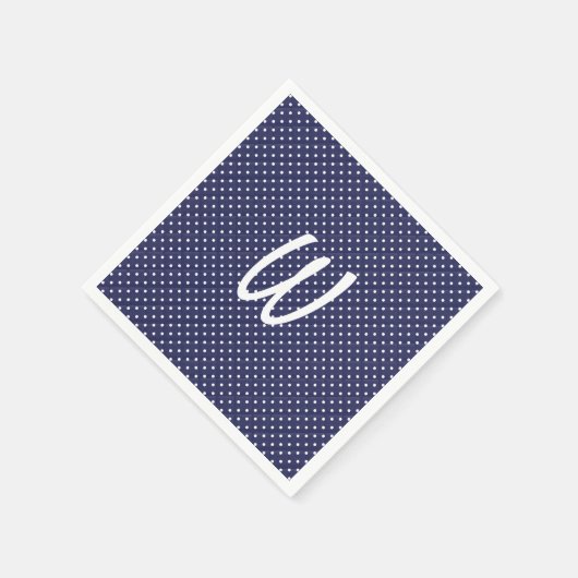 witte stippen op blauw monogram servet (Hoek)