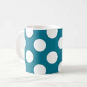 Witte stippen op blauw - retrostijl koffiemok (Voorkant links)
