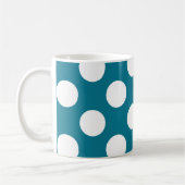 Witte stippen op blauw - retrostijl koffiemok (Links)
