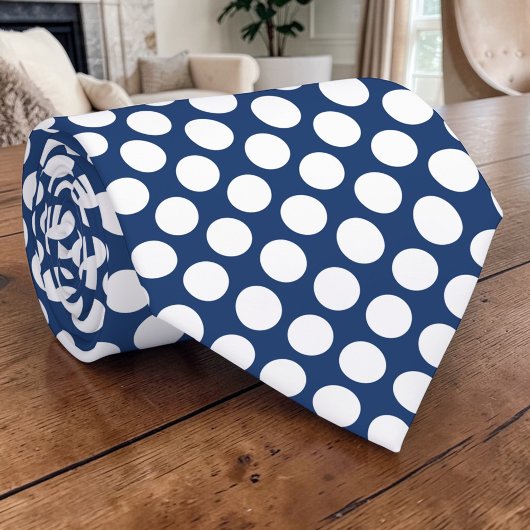 Witte stippen op blauwe maatwerk das