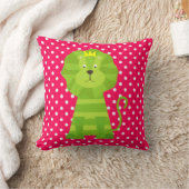Witte Stippen op Deep Pink met Green Lion Pillow Kussen (Deken)