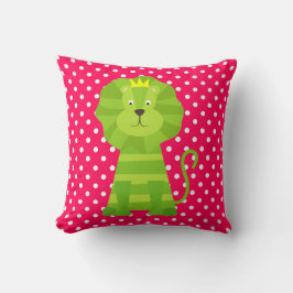 Witte Stippen op Deep Pink met Green Lion Pillow Kussen