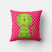 Witte Stippen op Deep Pink met Green Lion Pillow Kussen (Achterkant)