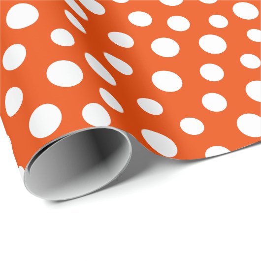 Witte Stippen op helder Oranje omslagpapier Cadeaupapier (Rol Hoek)