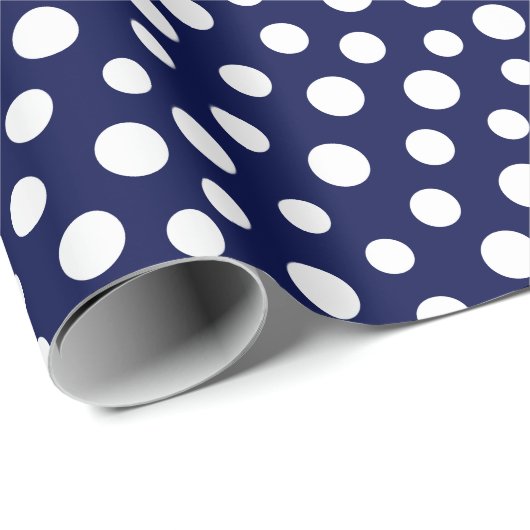 Witte Stippen op marineblauw omslagpapier Cadeaupapier (Rol Hoek)