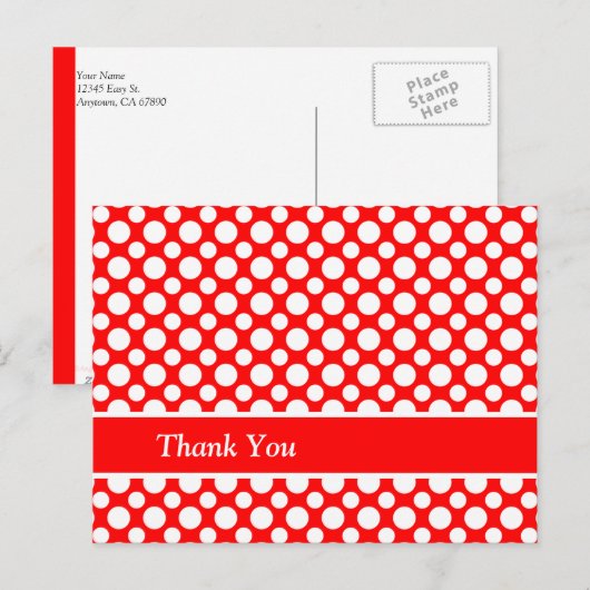 Witte Stippen op Rode Aangepaste Dankjewel Postkaa Briefkaart (Voorkant / Achterkant)