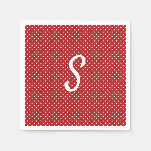 witte stippen op rood monogram servet (Voorkant)