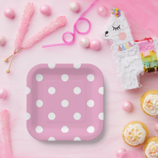 Witte Stippen op Roze Papieren Bordje